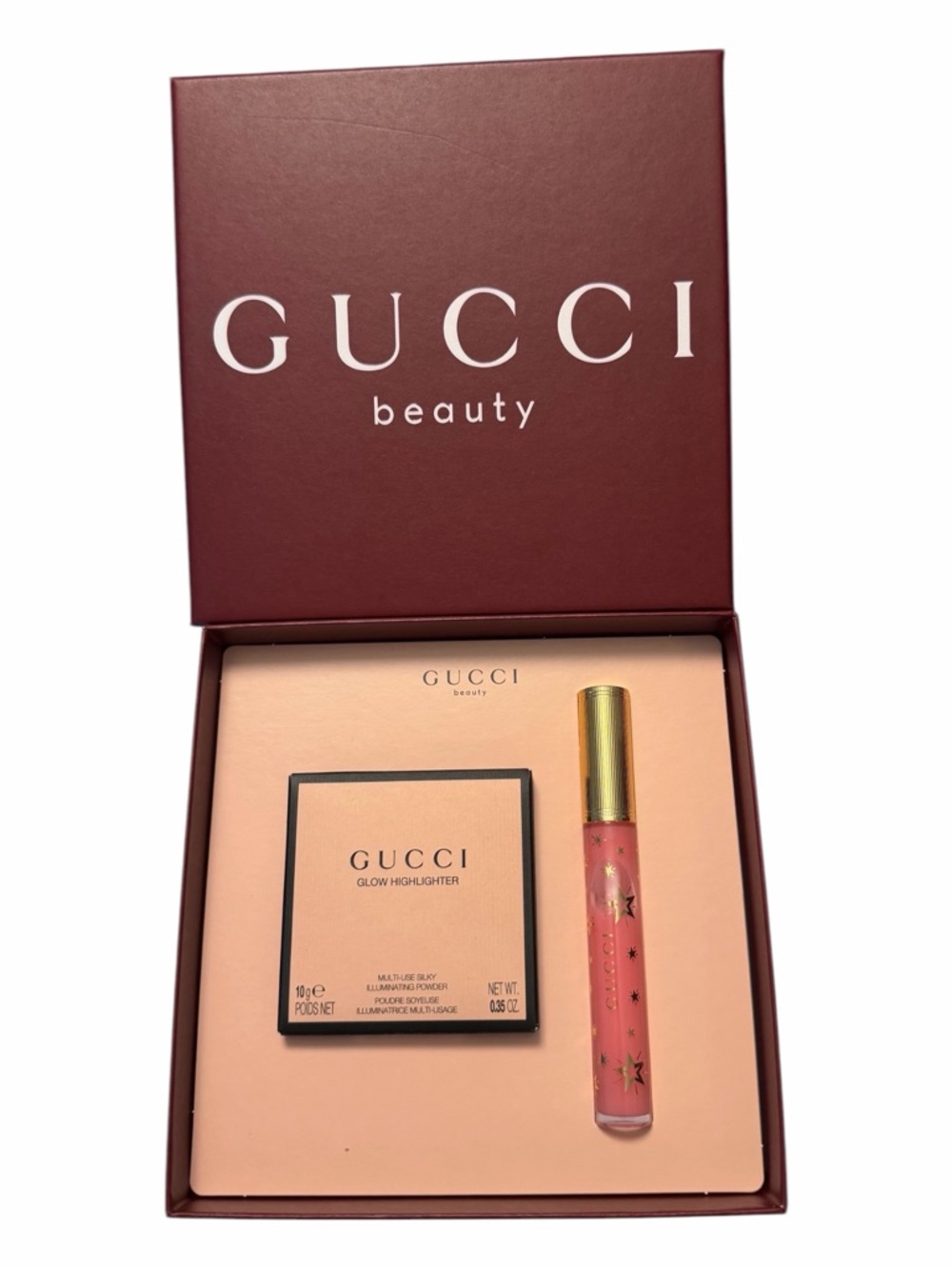 Gucci Beauty Glow Highlighter + Lip Gloss Set Opal Pink 04 Gift Set NIB